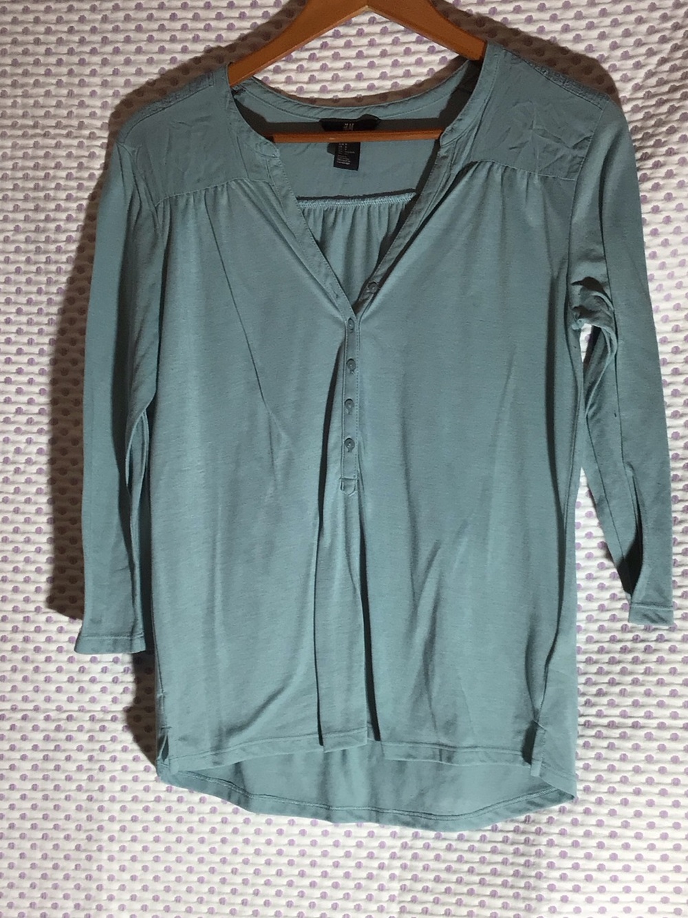 H&M Sage Green 3/4 Sleeve Button-Front Henley Top